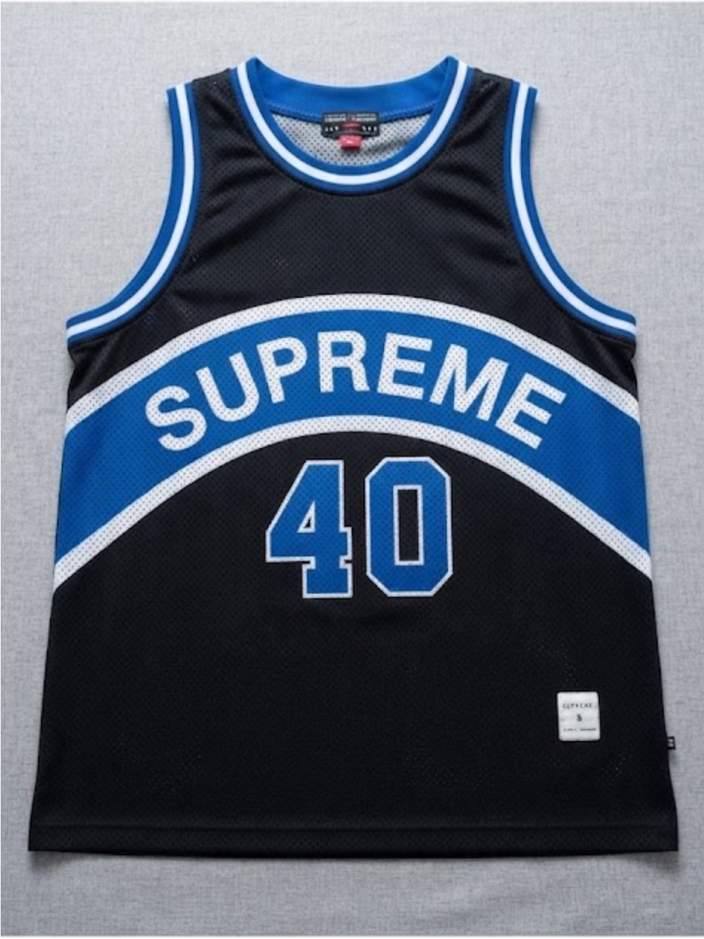 Supreme Black & Blue Arc Logo Basketball Jersey Size S